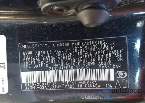 2013 Toyota Corolla S z USA, uszkodzony, nr VIN 2T1BU4EE4DC106858